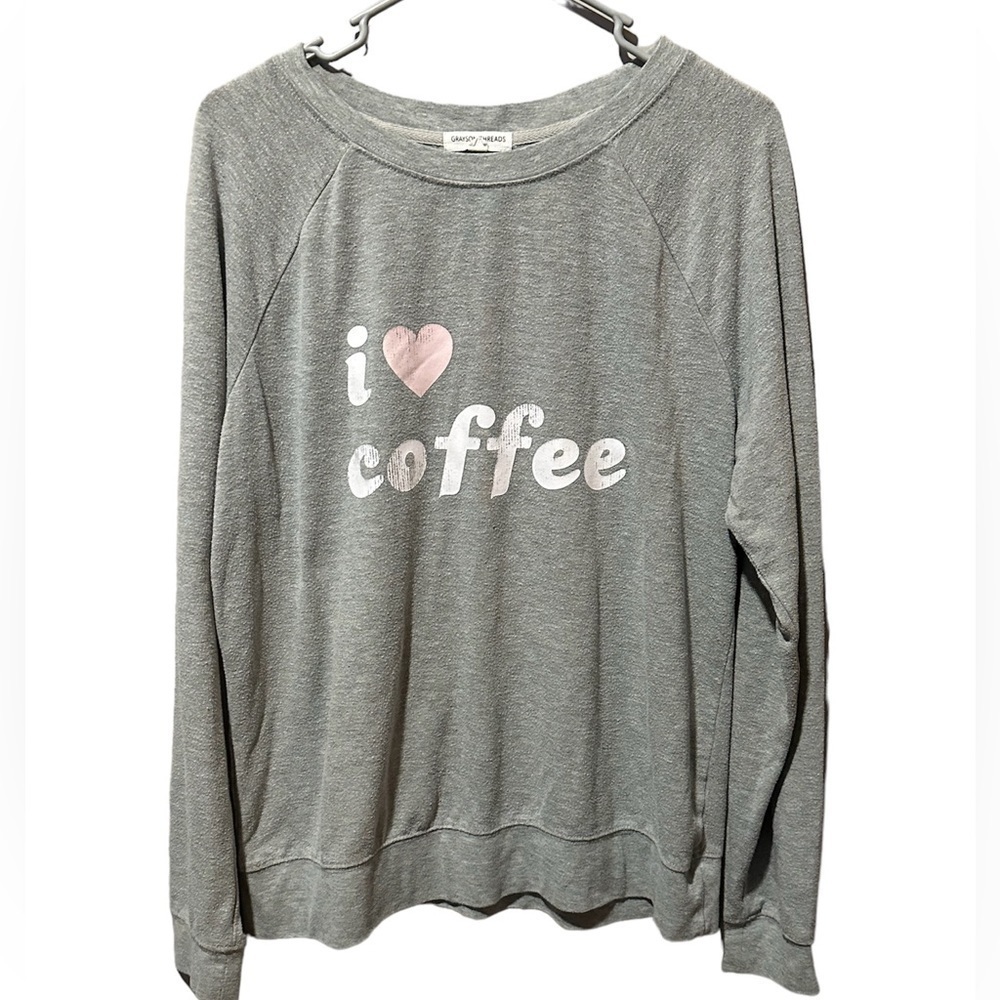 I love coffee grayson threads women’s size XL  grey sweater cozy